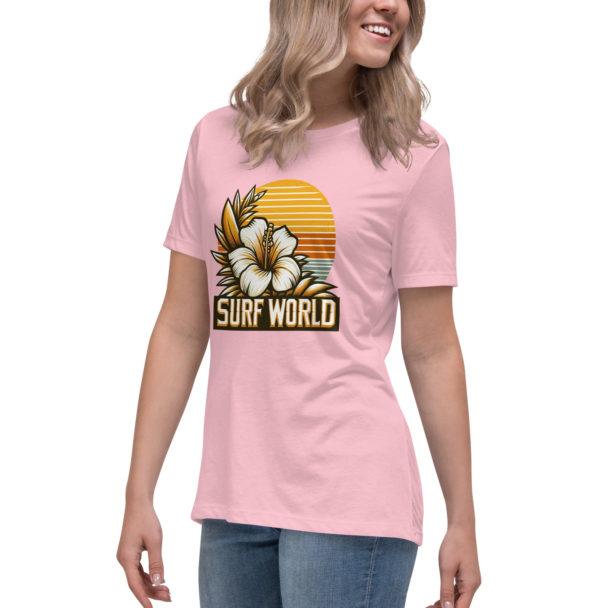 Surf World White Flower Women's Relaxed T-Shirt Womens T Shirt