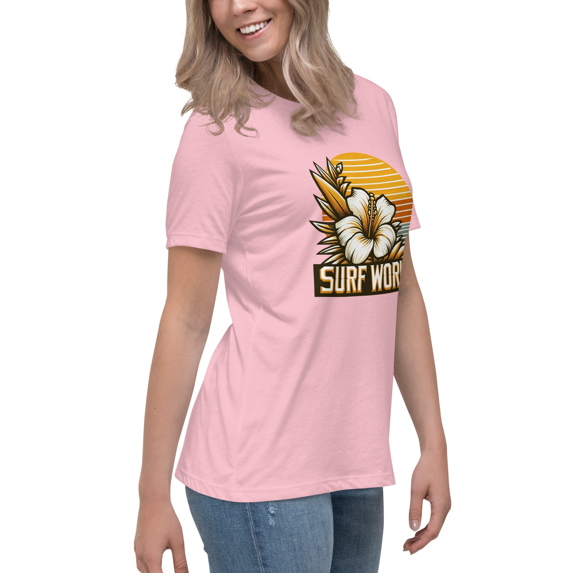 Surf World White Flower Women's Relaxed T-Shirt Womens T Shirt