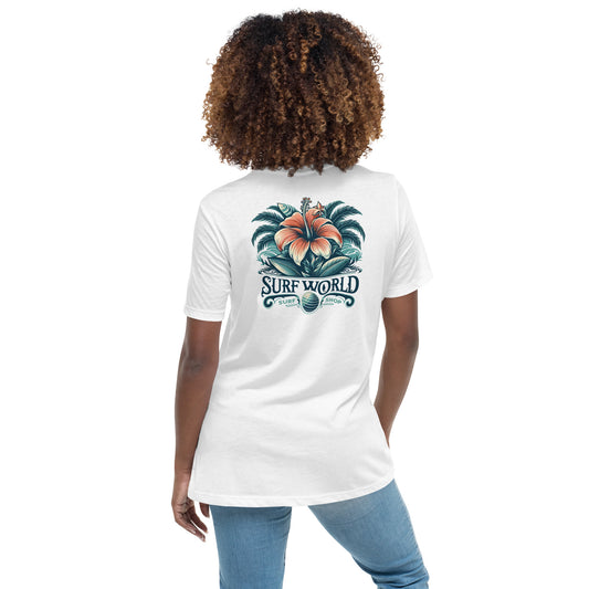 SURF WORLD HIBISCUS FLOWER Women's Relaxed T-Shirt Womens T Shirt White