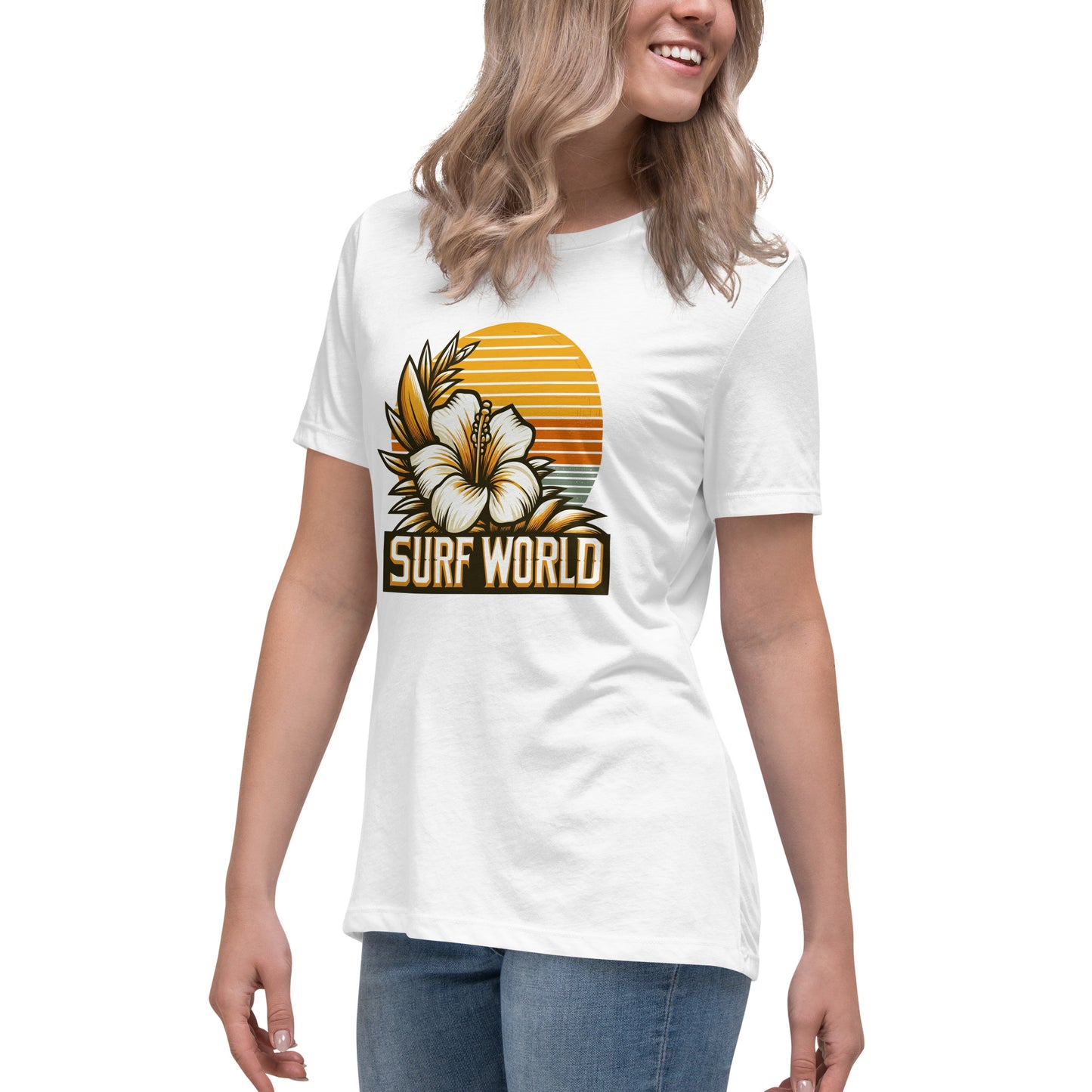 Surf World White Flower Women's Relaxed T-Shirt Womens T Shirt