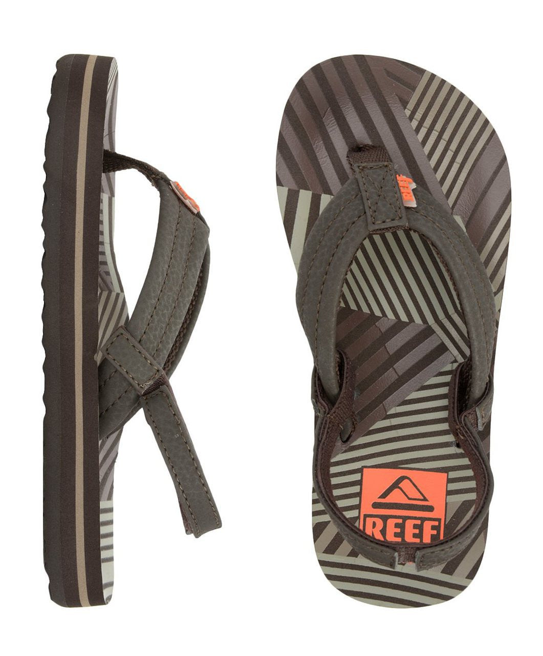 Reef Kids AHI Sandals Brown Orange Disco Flip Flops youth footwear 3-4