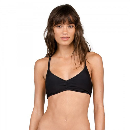 Volcom Simply Solid V Neck Bikini Top Black womens swimwear