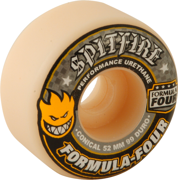 Spitfire Skateboard Wheels SF FORMULA 4 99a CONICAL 52mm WHT W YEL & BLK