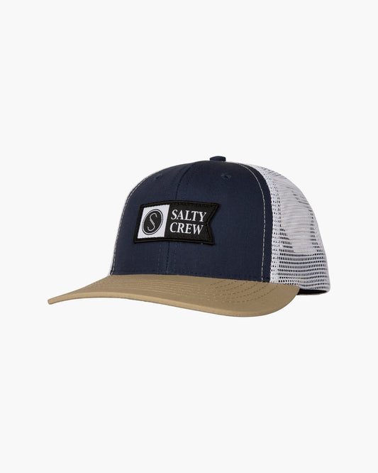 Salty Crew Pinnacle Boys Trucker Hat Hats Navy Tan