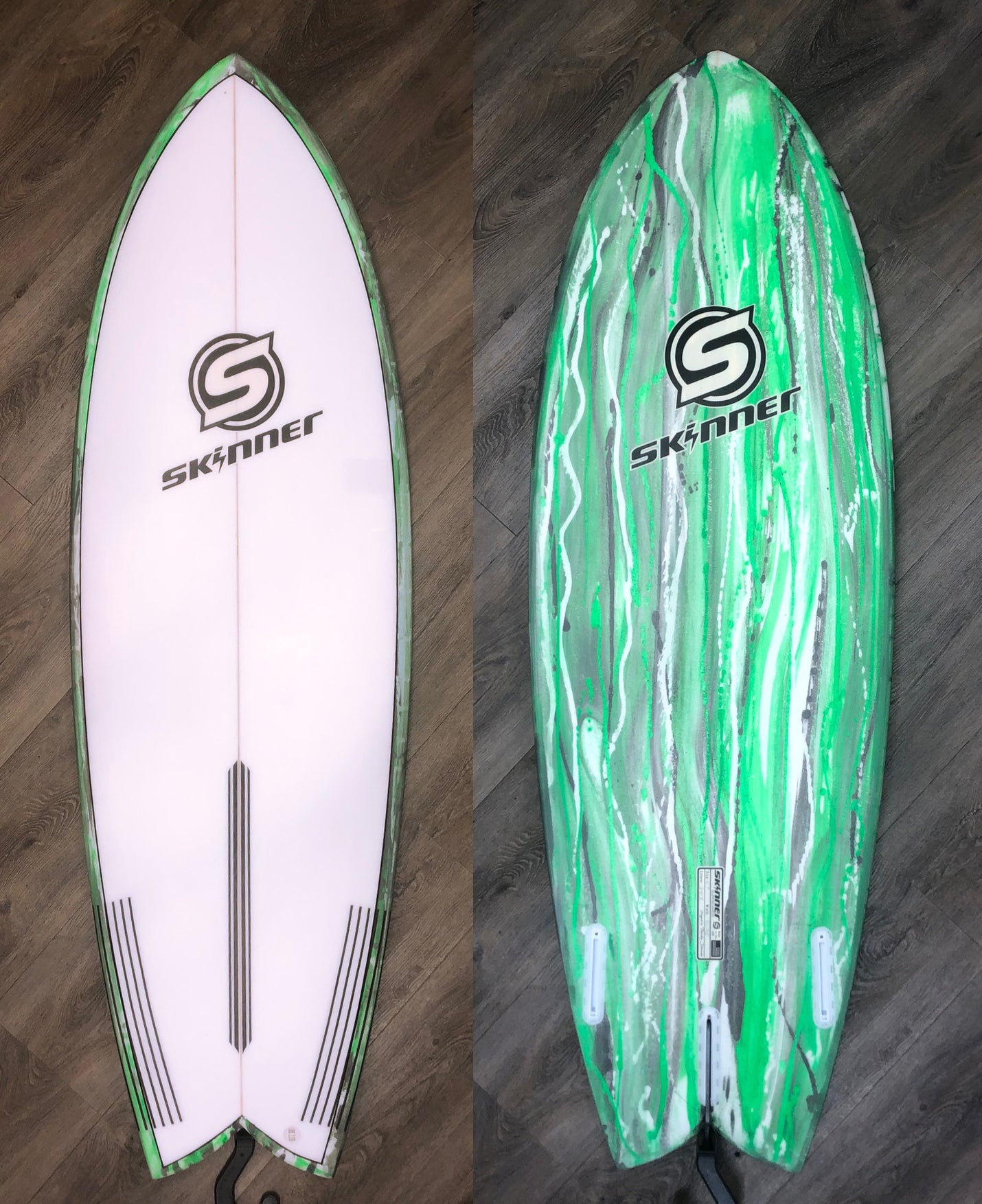 SOLD Skinner 5'7 True Fish 21.25" x 2 11/16" 34.02 L Twin Fin with 3rd box Epoxy Surfboard