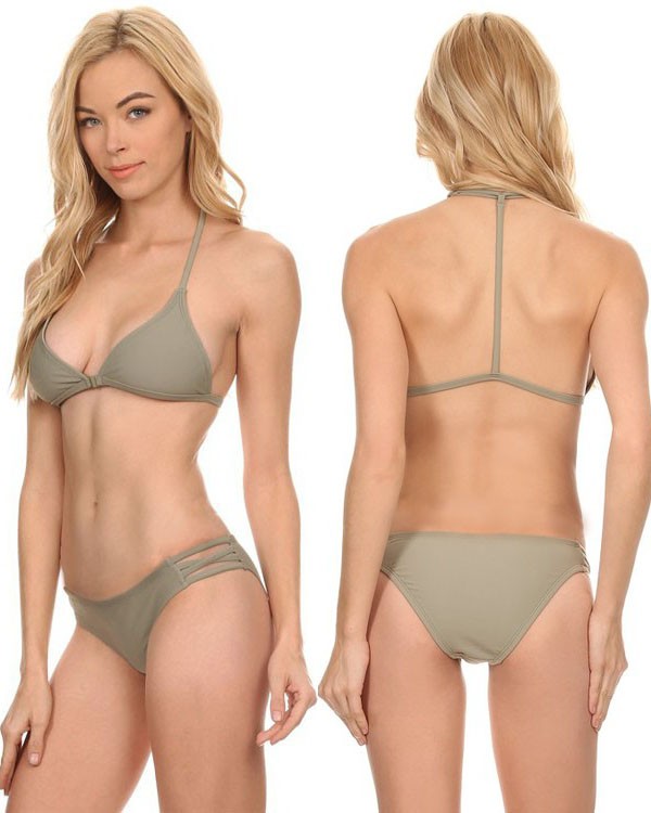 Surf World Anemone Bikini Tri Top- Teal - Taupe - White womens swimwear Taupe