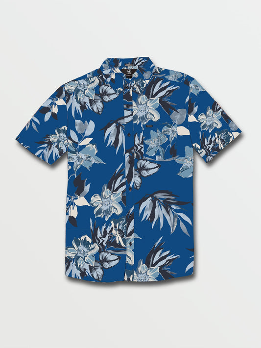 Volcom Marble Floral Button Down Shirt - Blue Mens Woven