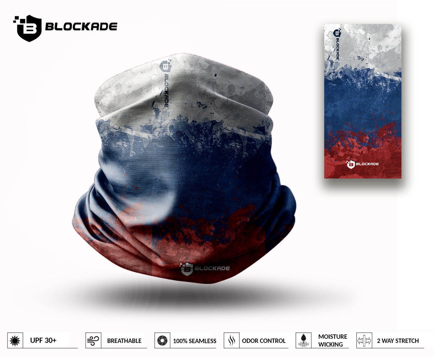 Blockade UPF Neck Gaiter - Red White Blue Splatter Neck Gaiter