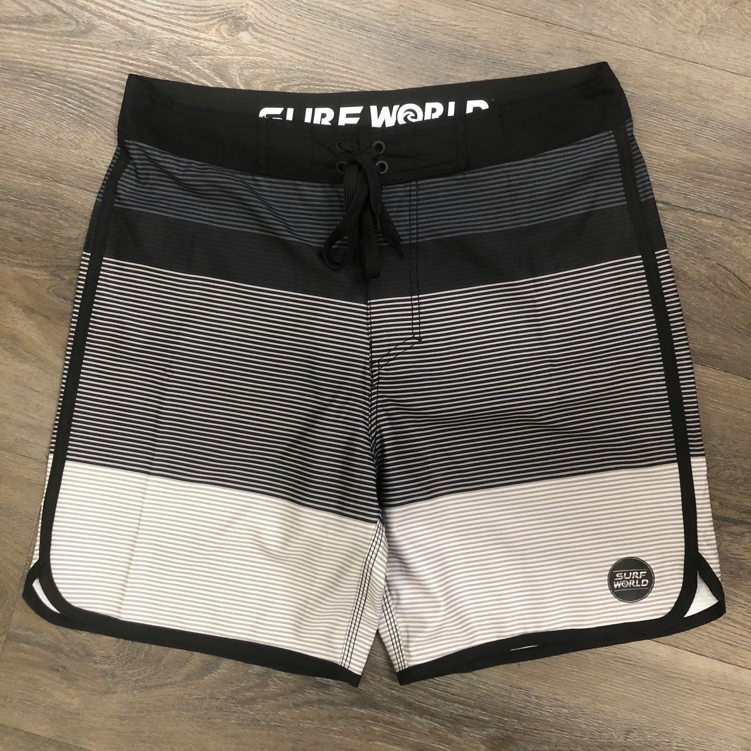 Surf World Deep Drop Boardshorts -The Surf World Collection - Black White Mens Boardshorts