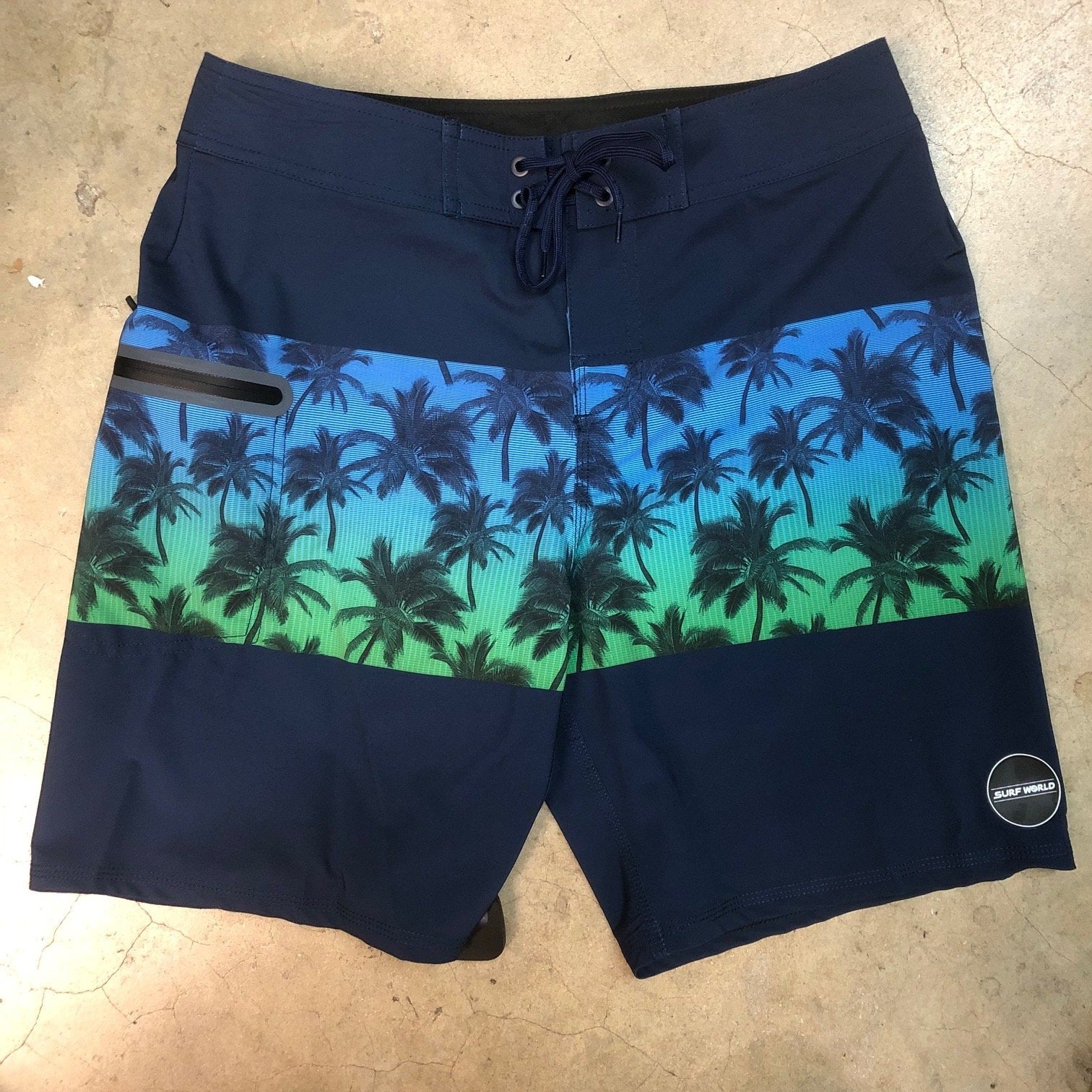 Surf World Wedge Palm 4 Way Stretch Boardshorts - Navy Mens Boardshorts