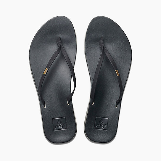 Reef Cushion Slim Women's Thin Sandals - Black Womens Footwear