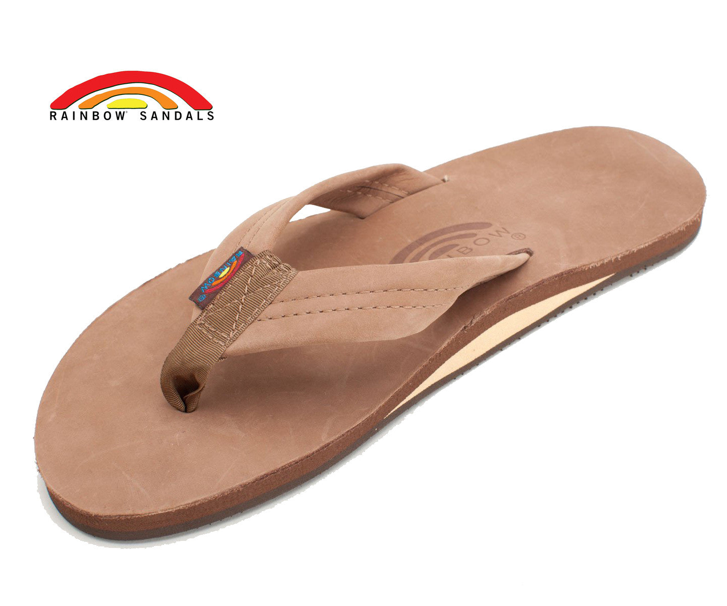 Rainbow Sandals Men's Dark Brown Leather Single Layer Arch Flip Flops Mens Footwear