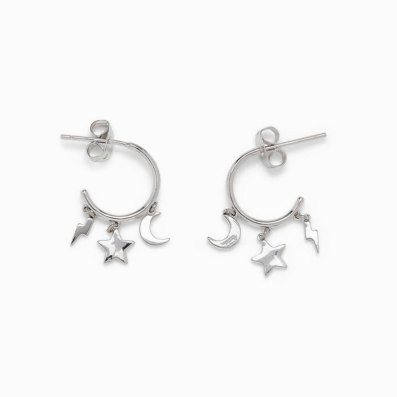 Pura Vida Celestial Charms Huggies Earings - Silver Jewelry