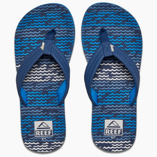 Reef Ahi Kids's Blue Horizon Waves Sandals youth footwear