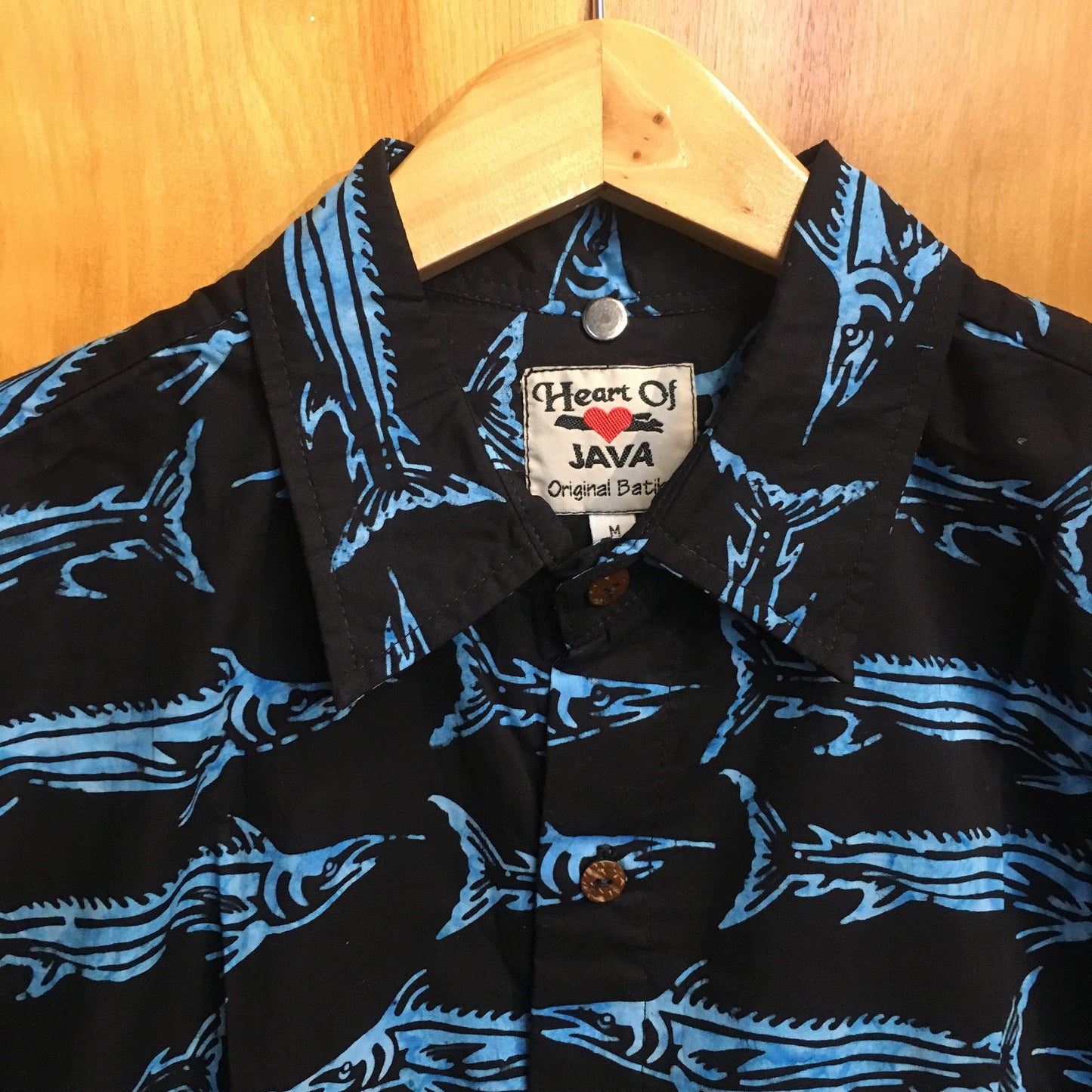 Heart of Java Batik Men's Shirts - Whaoo Black - Tribal Blue