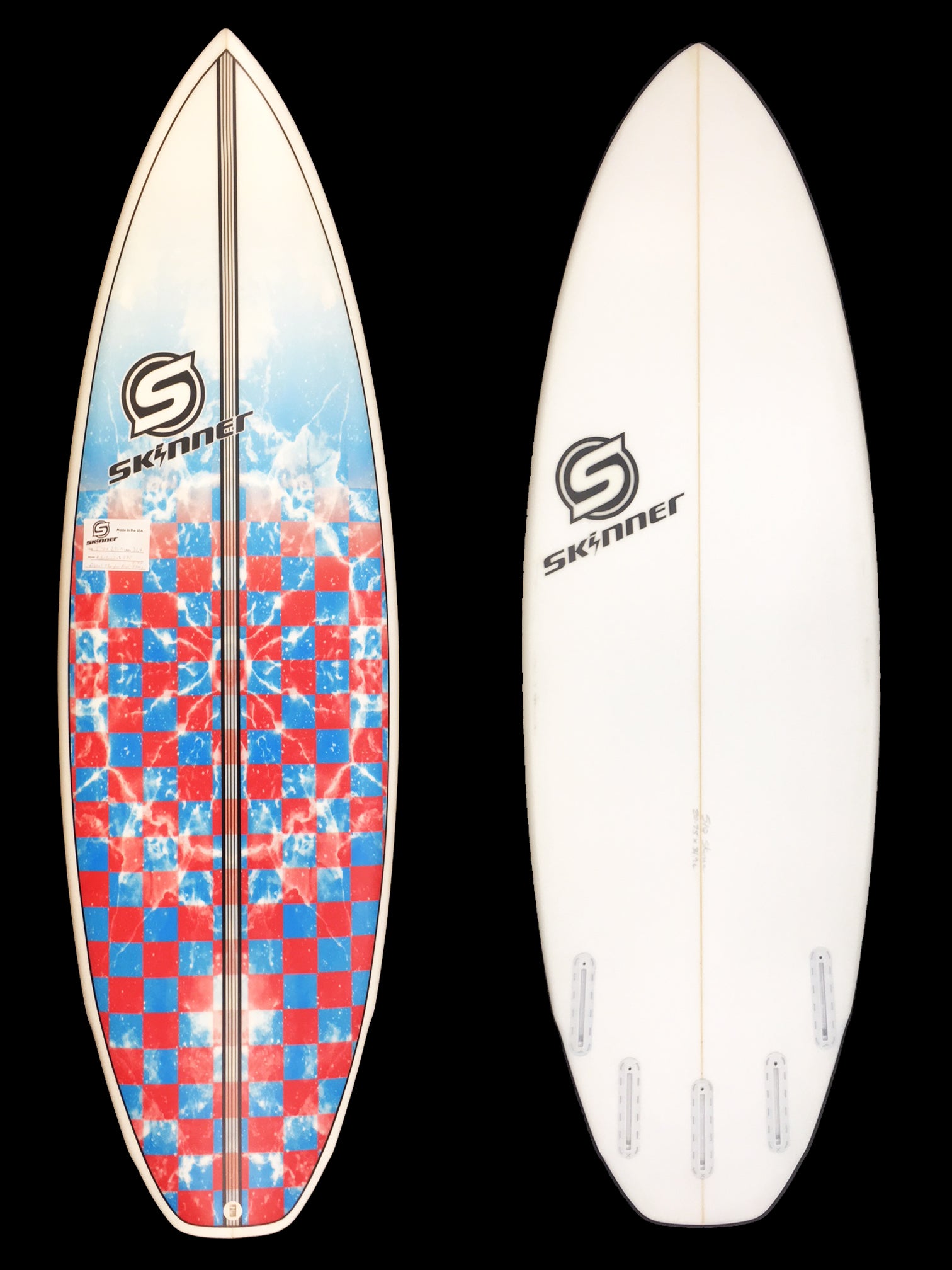 SOLD Skinner Surfboards 5'10 x 20.75 Mullet Run 2.0 Epoxy Custom Tie Dye Checker Print Surfboard