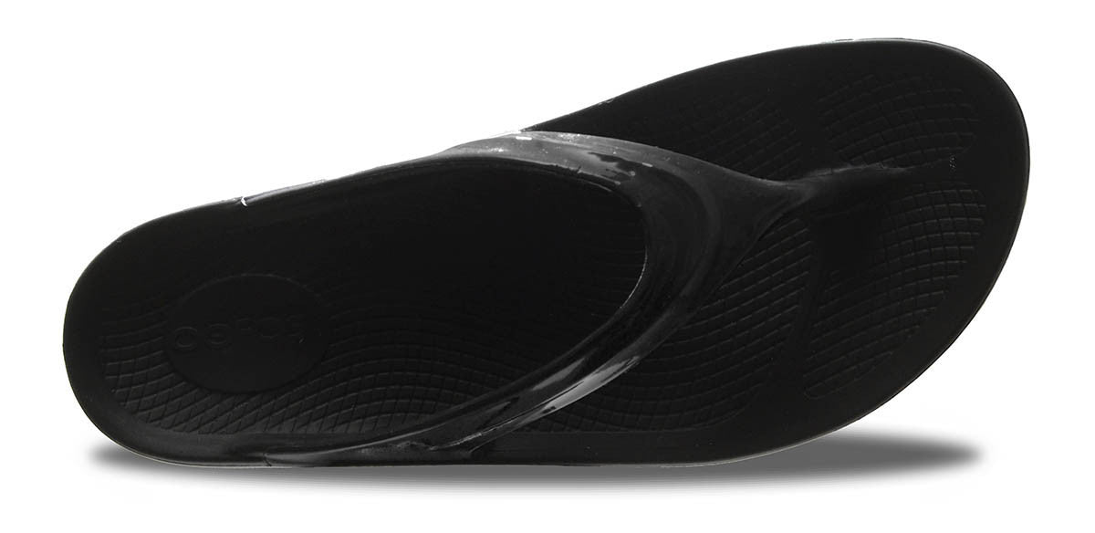Oofos OOlala Black Glossy Strap Womens Sandals 1400BLK Recovery Footwear Womens Footwear