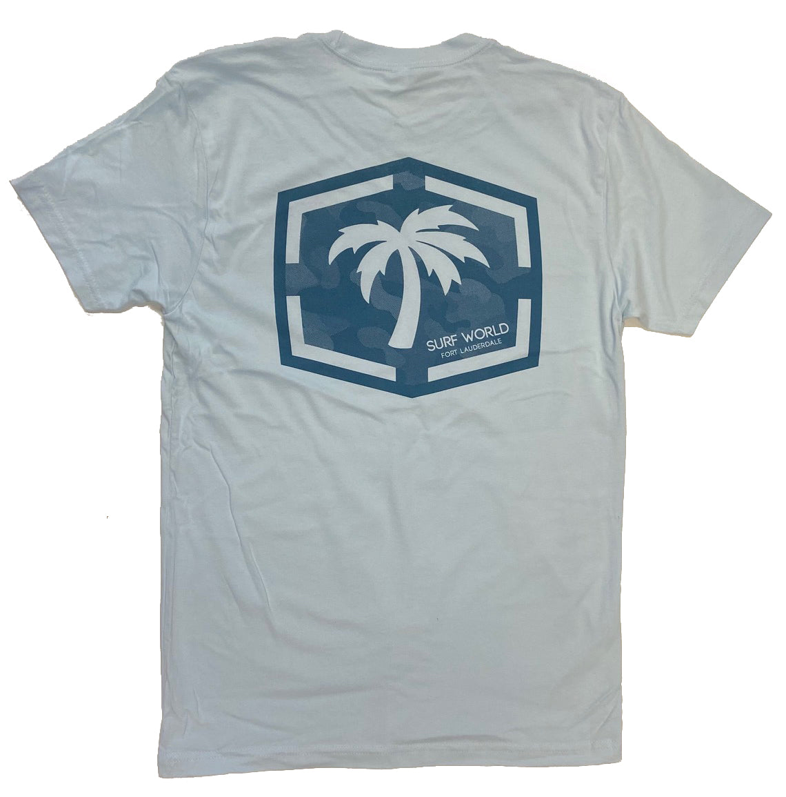 Surf World Lone Camo Palm Tee Shirt - Light Blue, Heather Grey Mens T Shirt XXL Light Blue