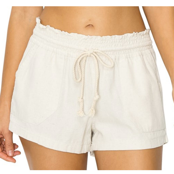 Cali Casual Smocked Waist Linen Beach Shorts - Oat Womens Short