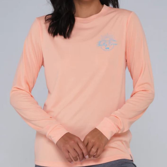 Salty Crew Sun Rays Womens LS Rashguard Shirt - Apricot Rashguard Sun Protection