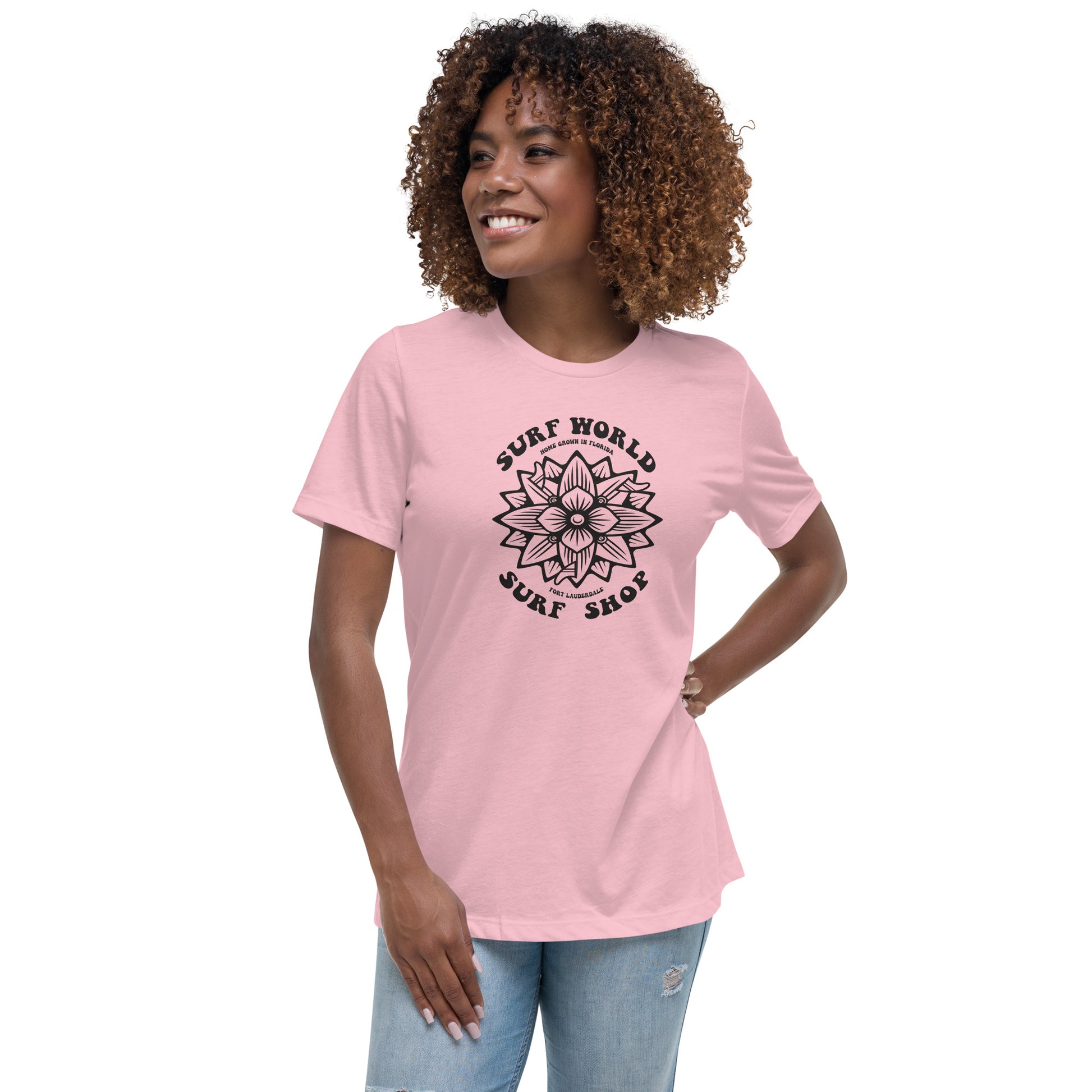 Surf World Custom Flower Boards Women's Relaxed T-Shirt Womens T Shirt Pink