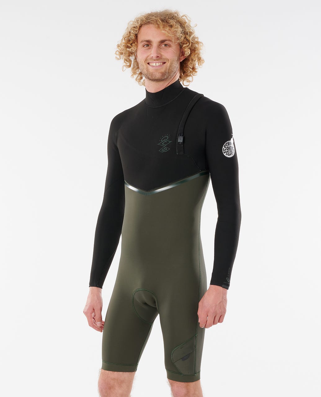 Rip Curl E Bomb Zip Free LS Mens Springsuit Wetsuit - Black Olive Wetsuit