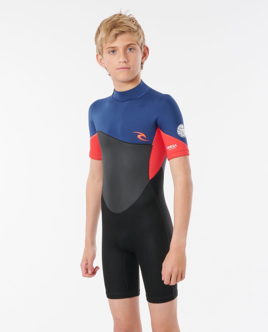 Rip Curl Kids Omega 1.5mm Short Sleeve Springsuit Neon Wetsuits NeoRed